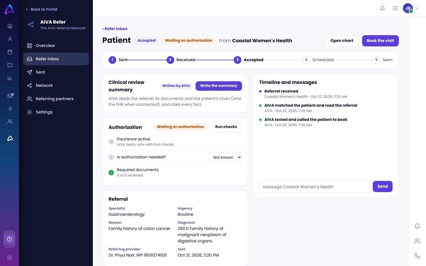 AIVA A referral screen