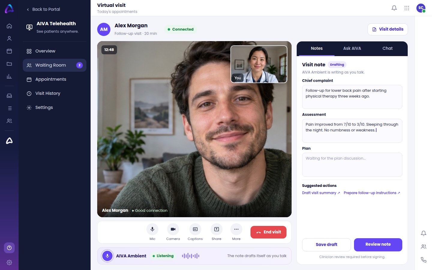 AIVA Telehealth screen